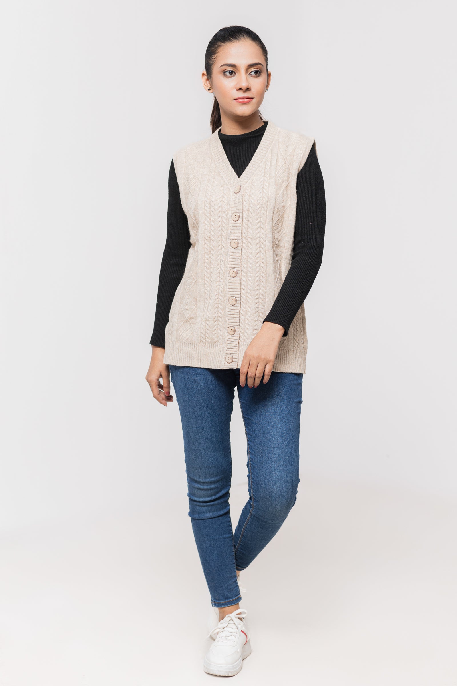 Acrylic Wool Sleeve Less Cardigan