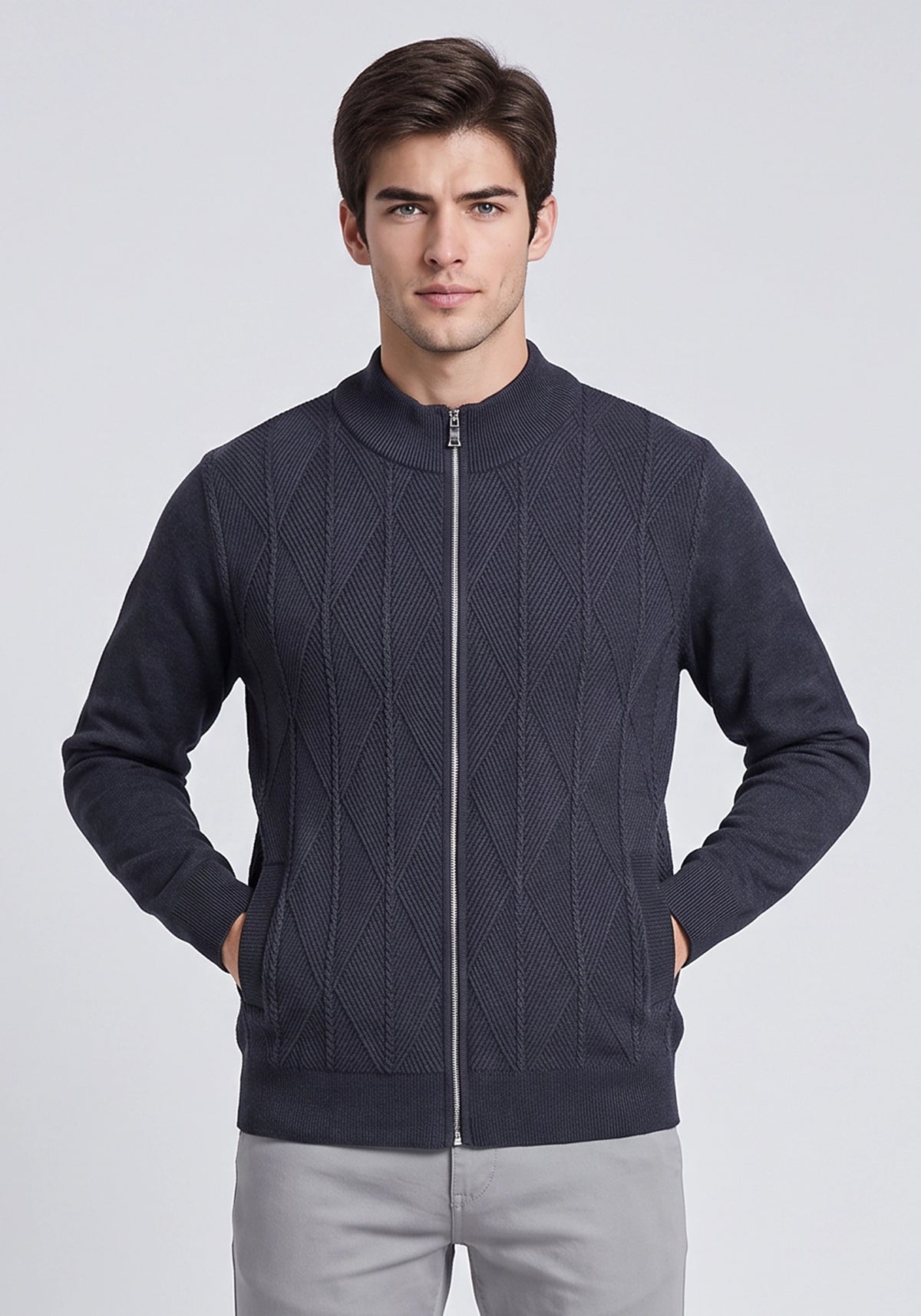 Soft Acrylic Wool Navy Blue Zipper