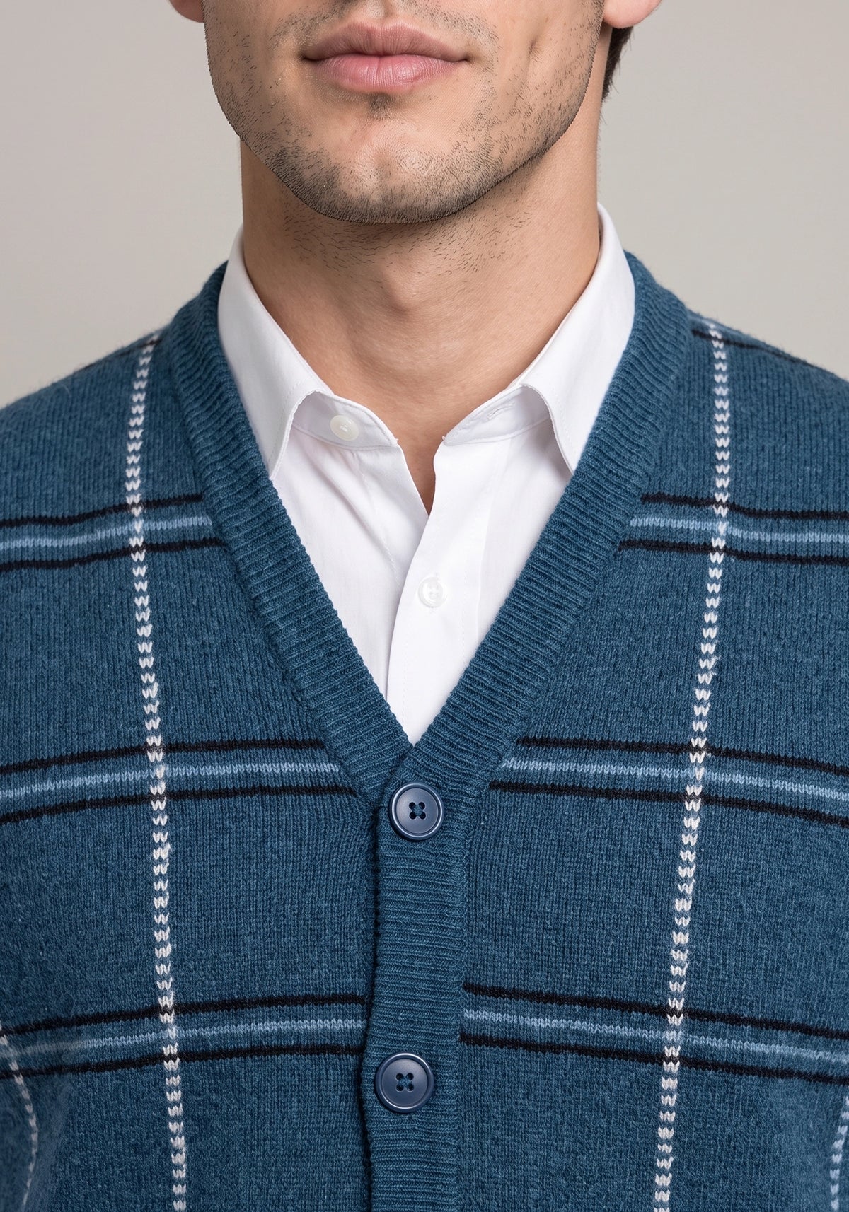 100% Lambswool Petrol Sleeveless Cardigan