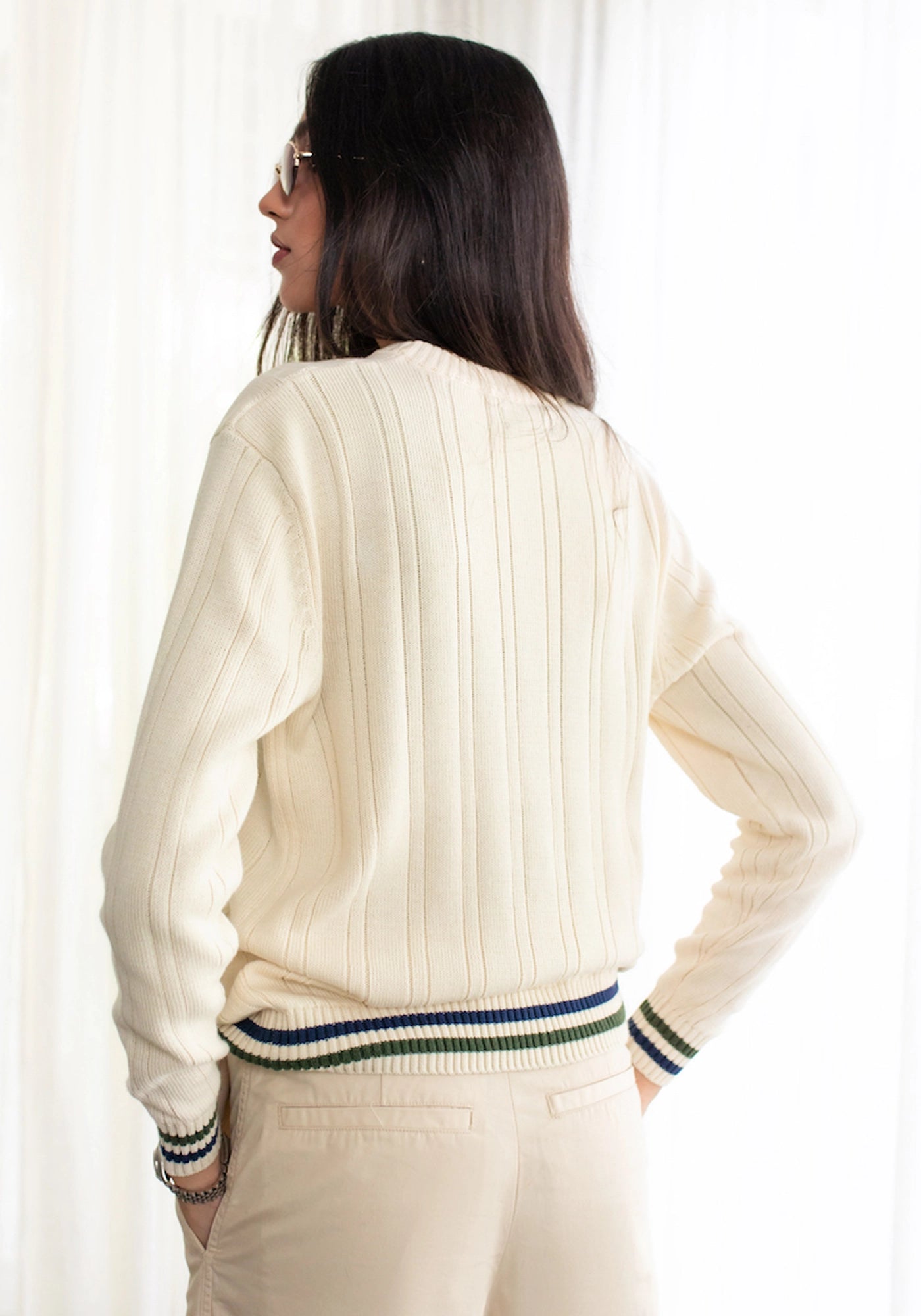 100% Cotton Cable Knit Crew Neck Sweater