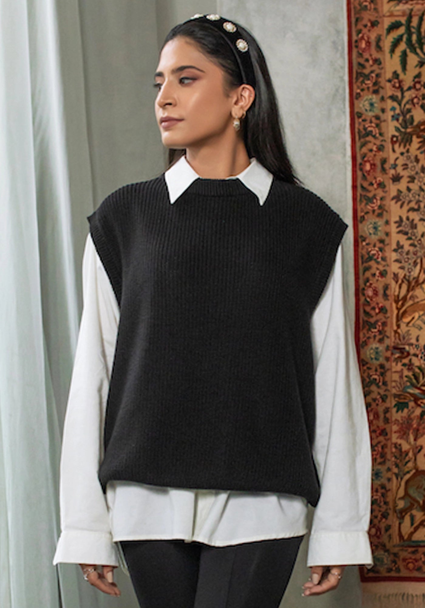 100% Cotton Ribbed Knit Sweater Vest