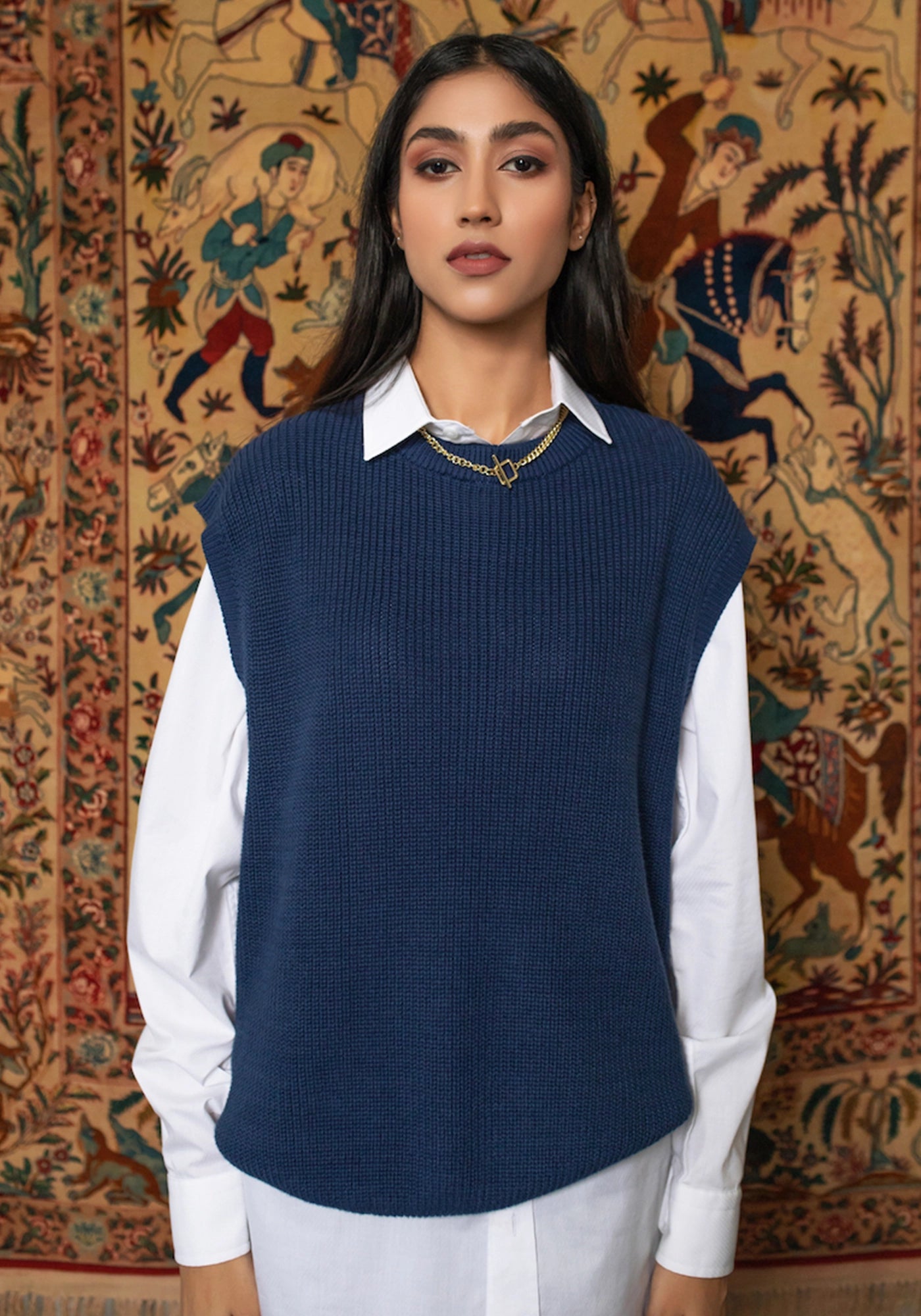 100% Cotton Ribbed Knit Sweater Vest