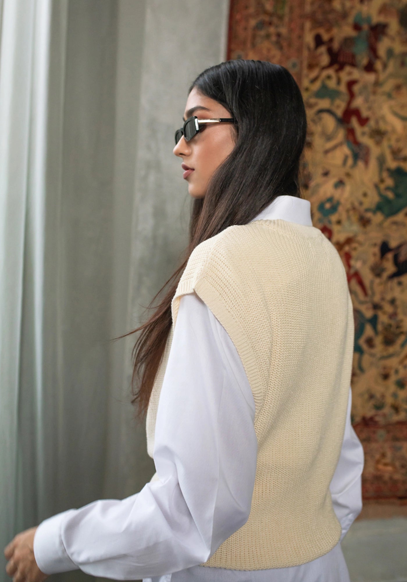 100% Cotton Ribbed Knit Sweater Vest
