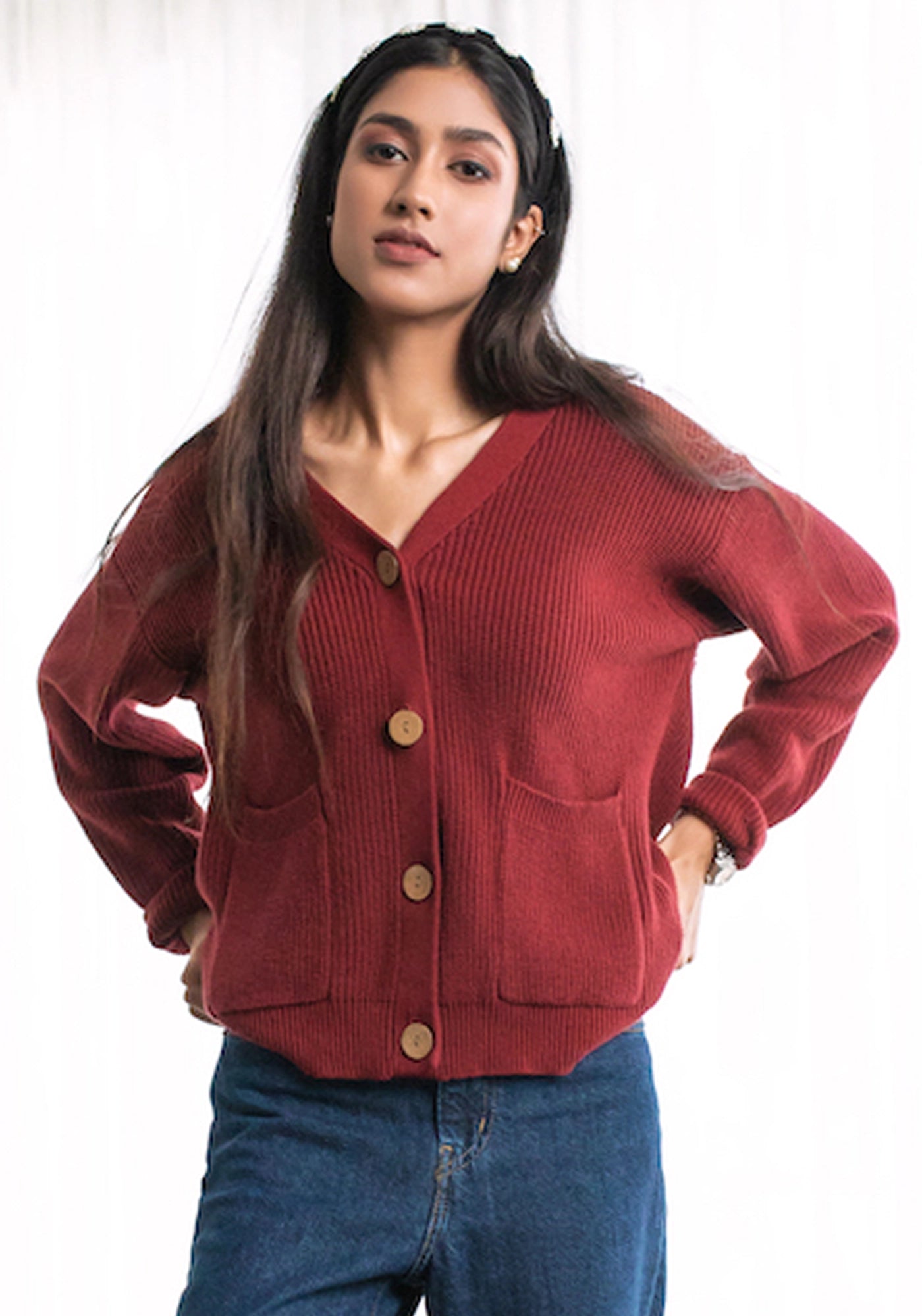 100% Cotton Knitted Button-Front Cardigan