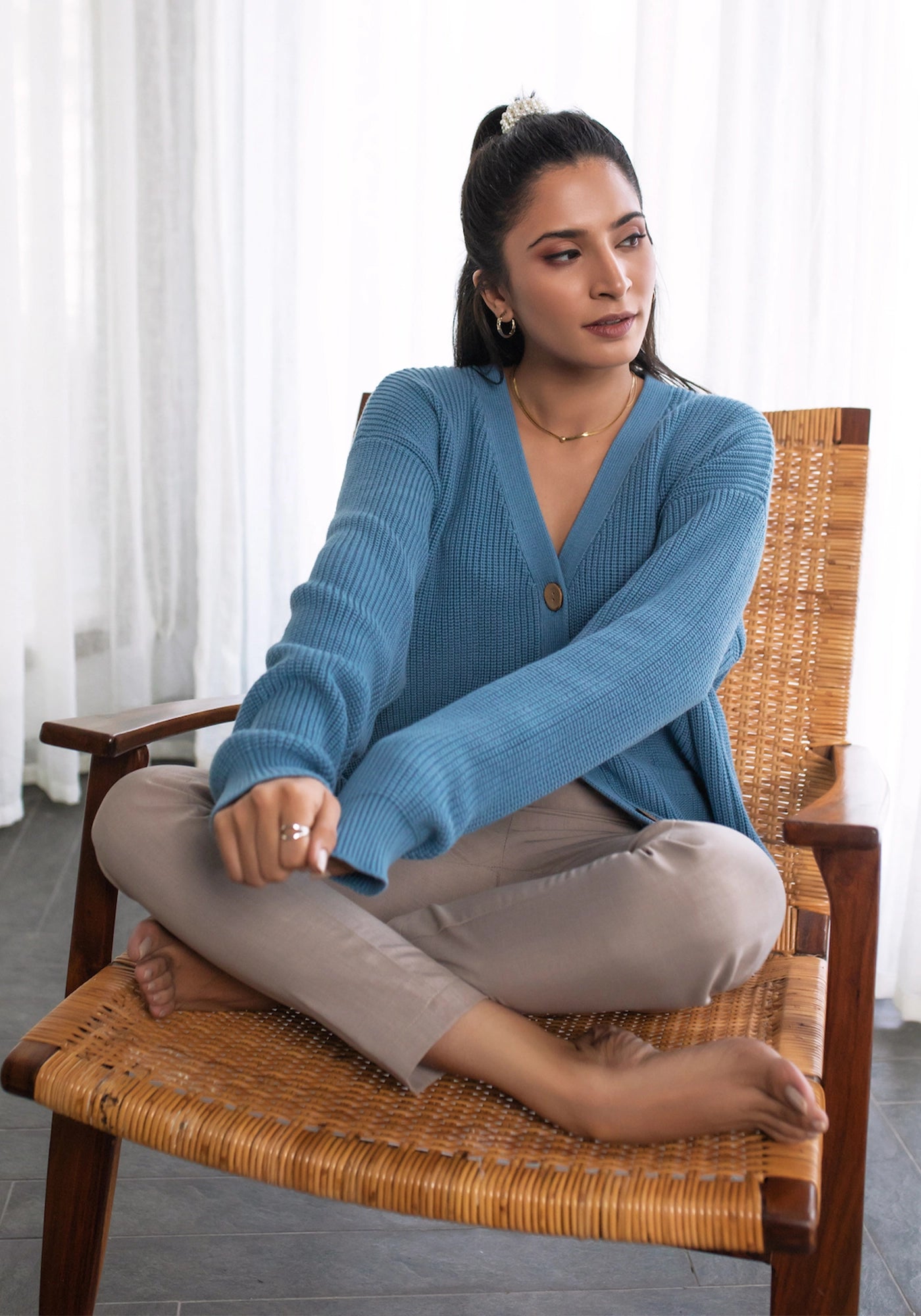 100% Cotton Knitted Button-Front Cardigan
