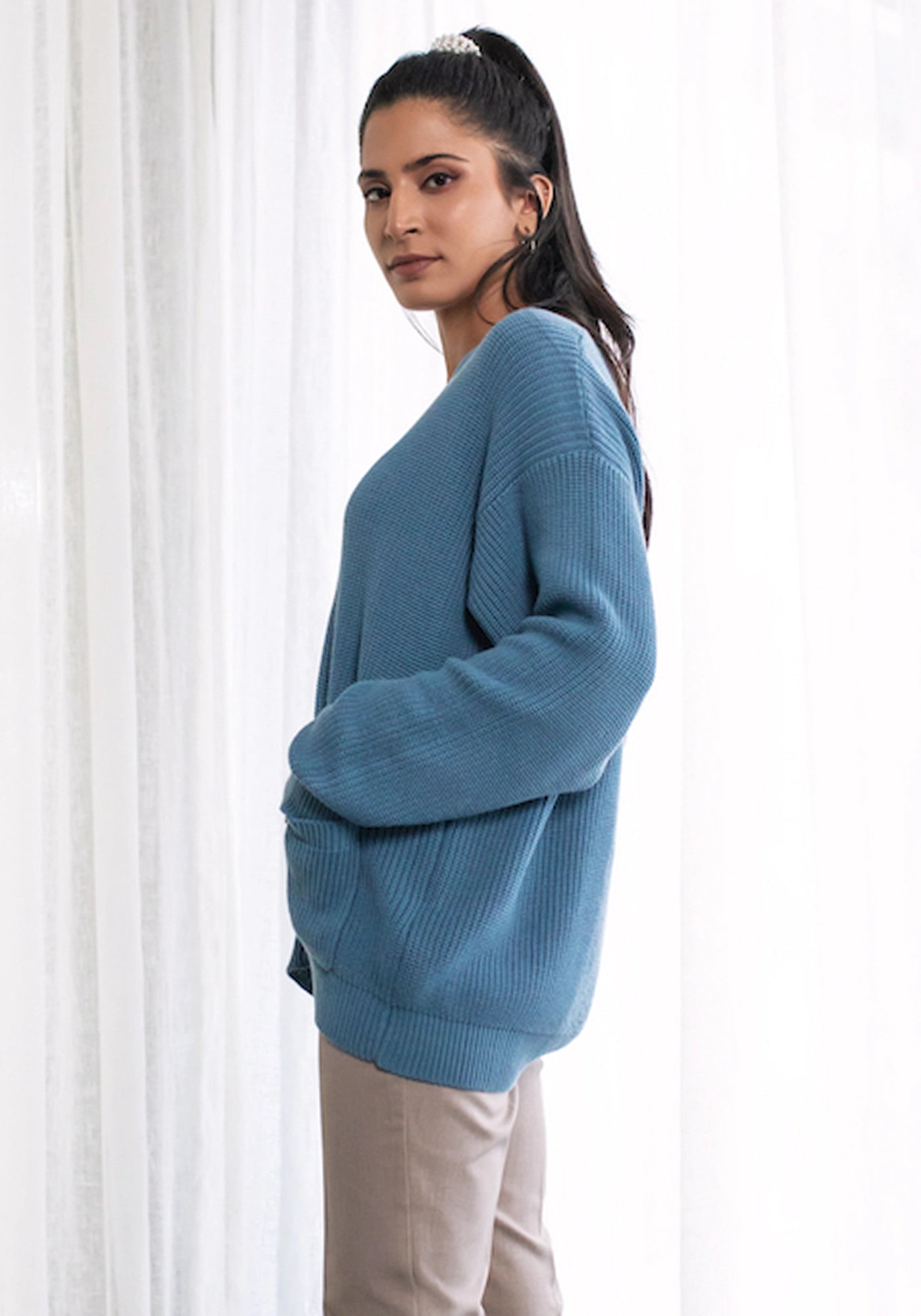 100% Cotton Knitted Button-Front Cardigan