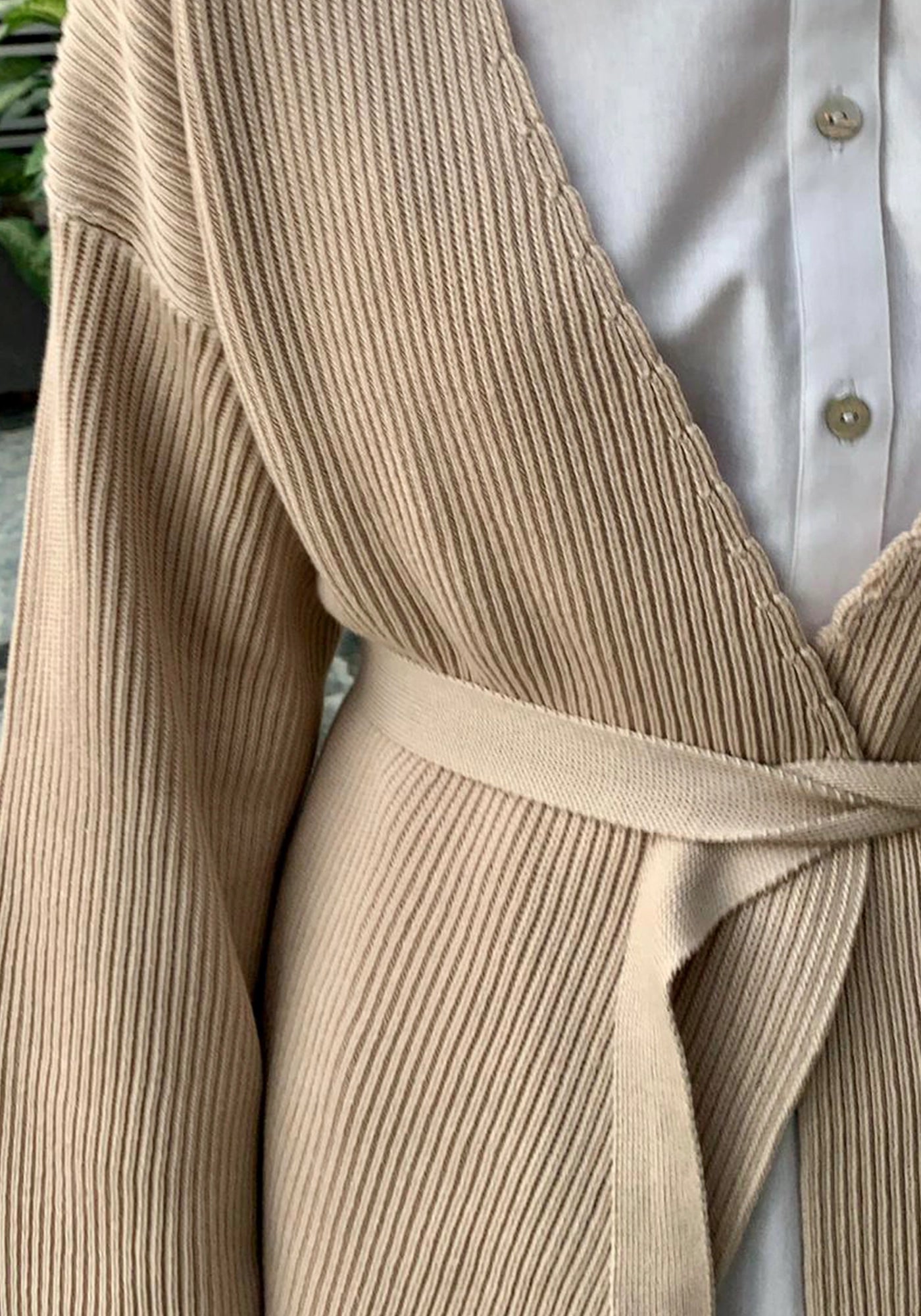 100% Cotton Ribbed Wrap-Front Knit Open Cardigan