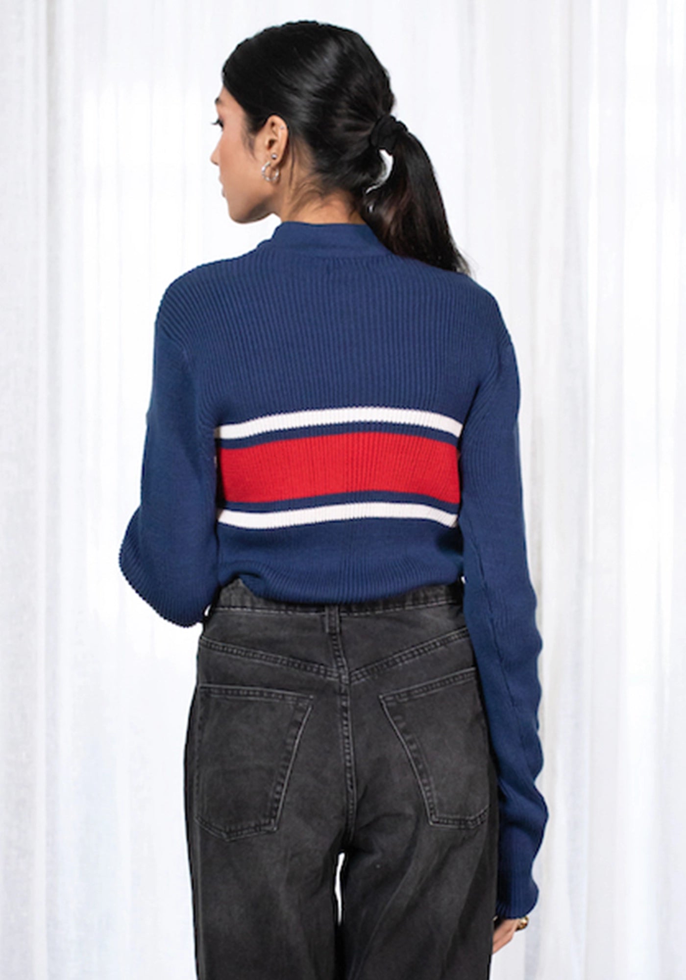 100% Cotton Ivory Ribbed Stripe Knit Sweater