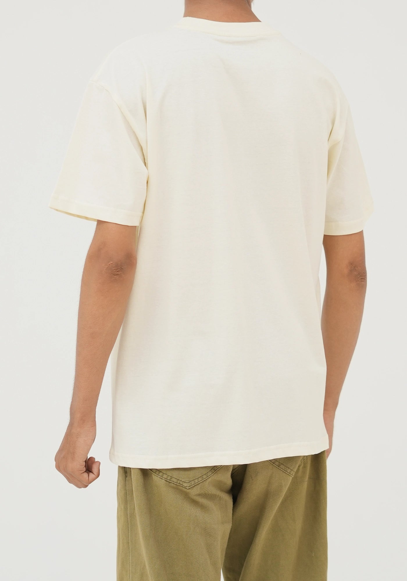 100% Cotton Plain Off White Round Neck