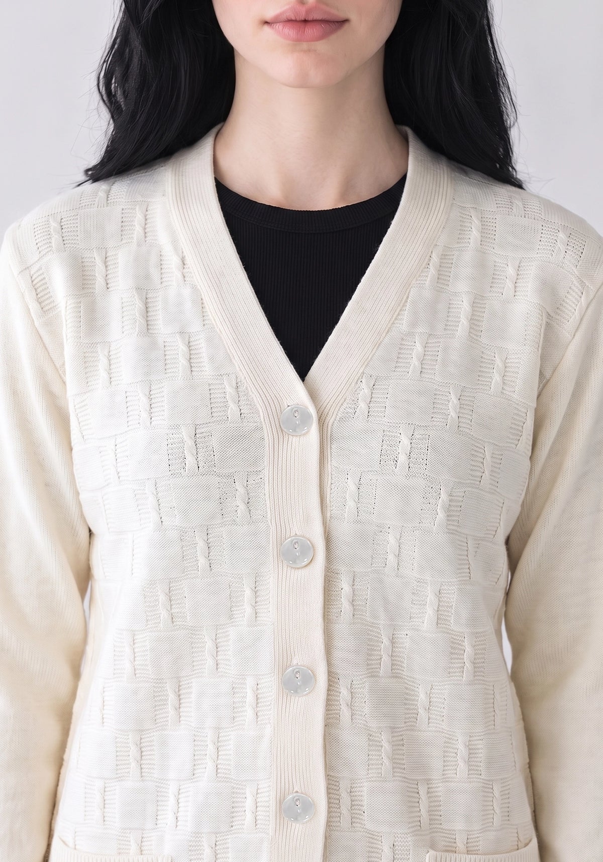 Soft Acrylic Wool Off White Cardigan