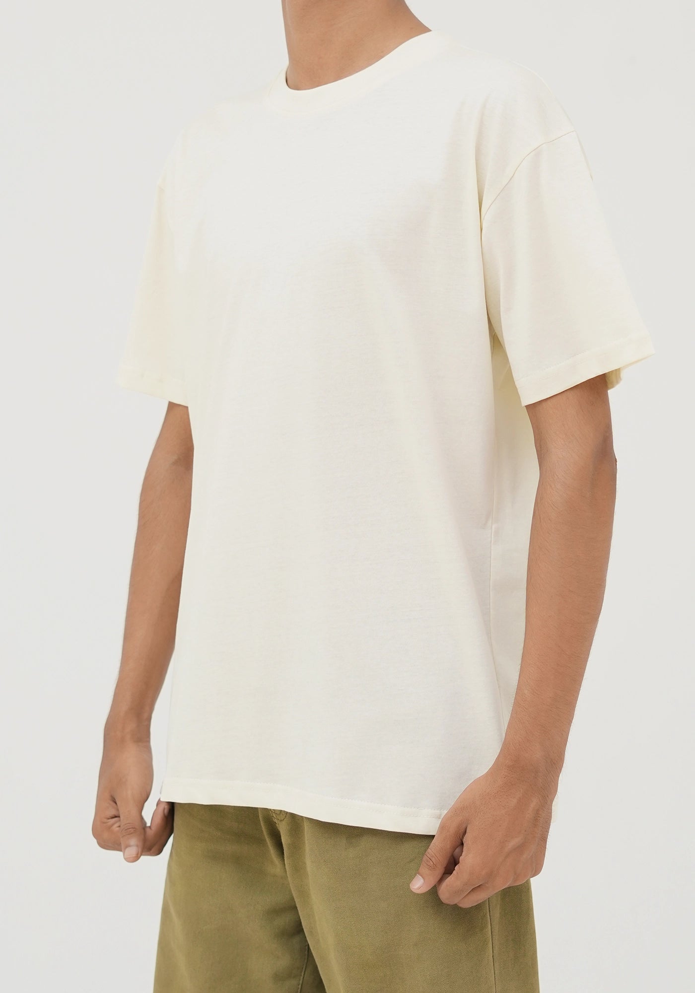 100% Cotton Plain Off White Round Neck
