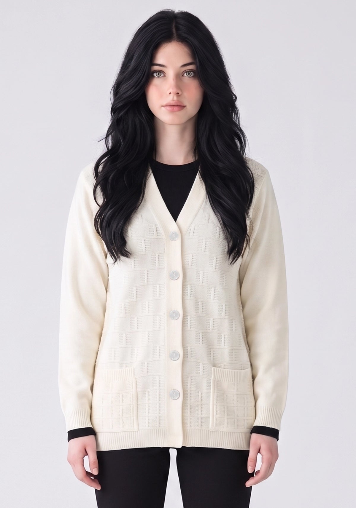 Soft Acrylic Wool Off White Cardigan