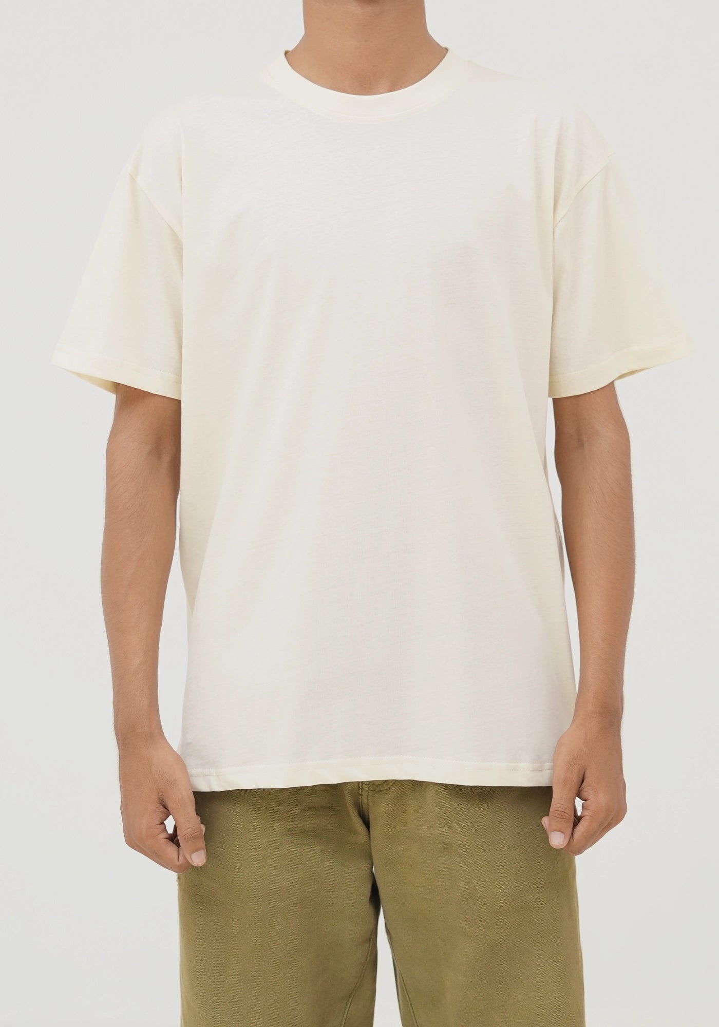 100% Cotton Plain Off White Round Neck