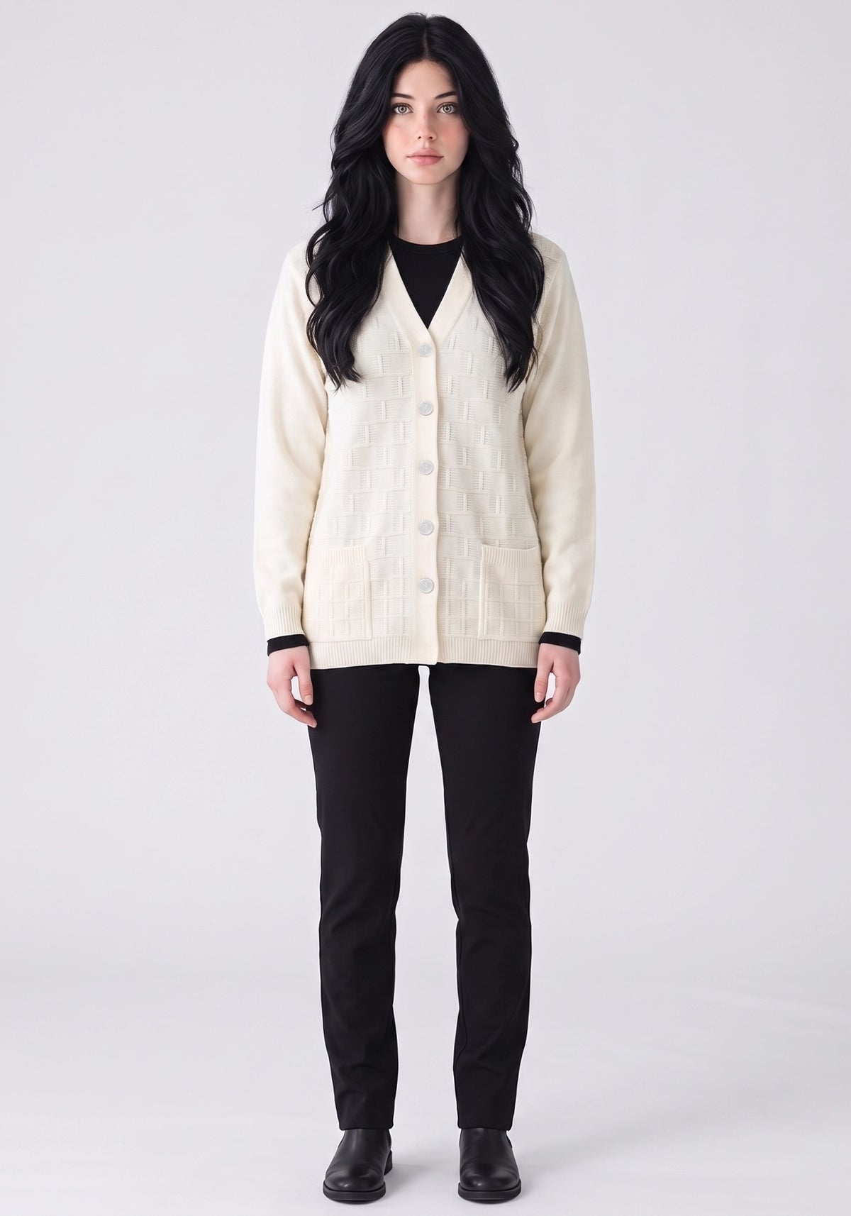 Soft Acrylic Wool Off White Cardigan
