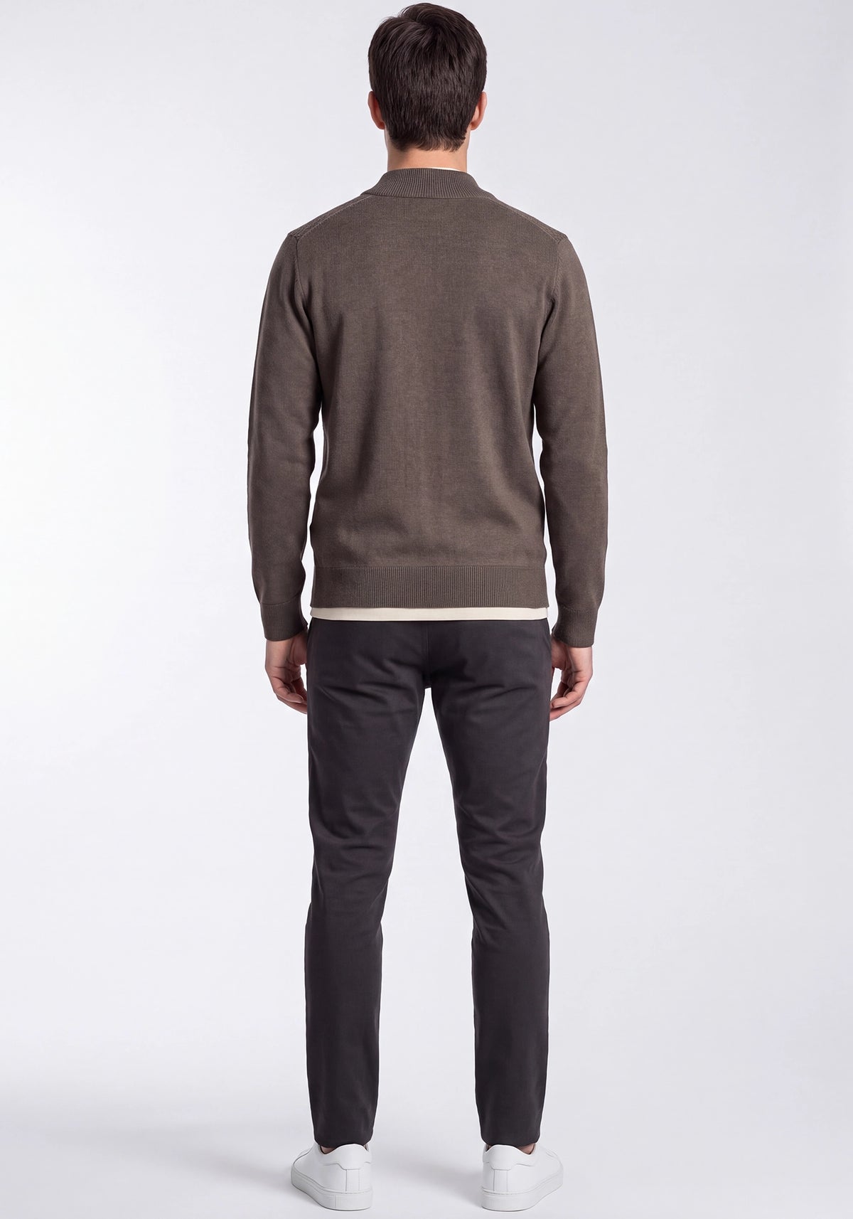 Soft Acrylic Wool Zipper Olive Brown Sweater