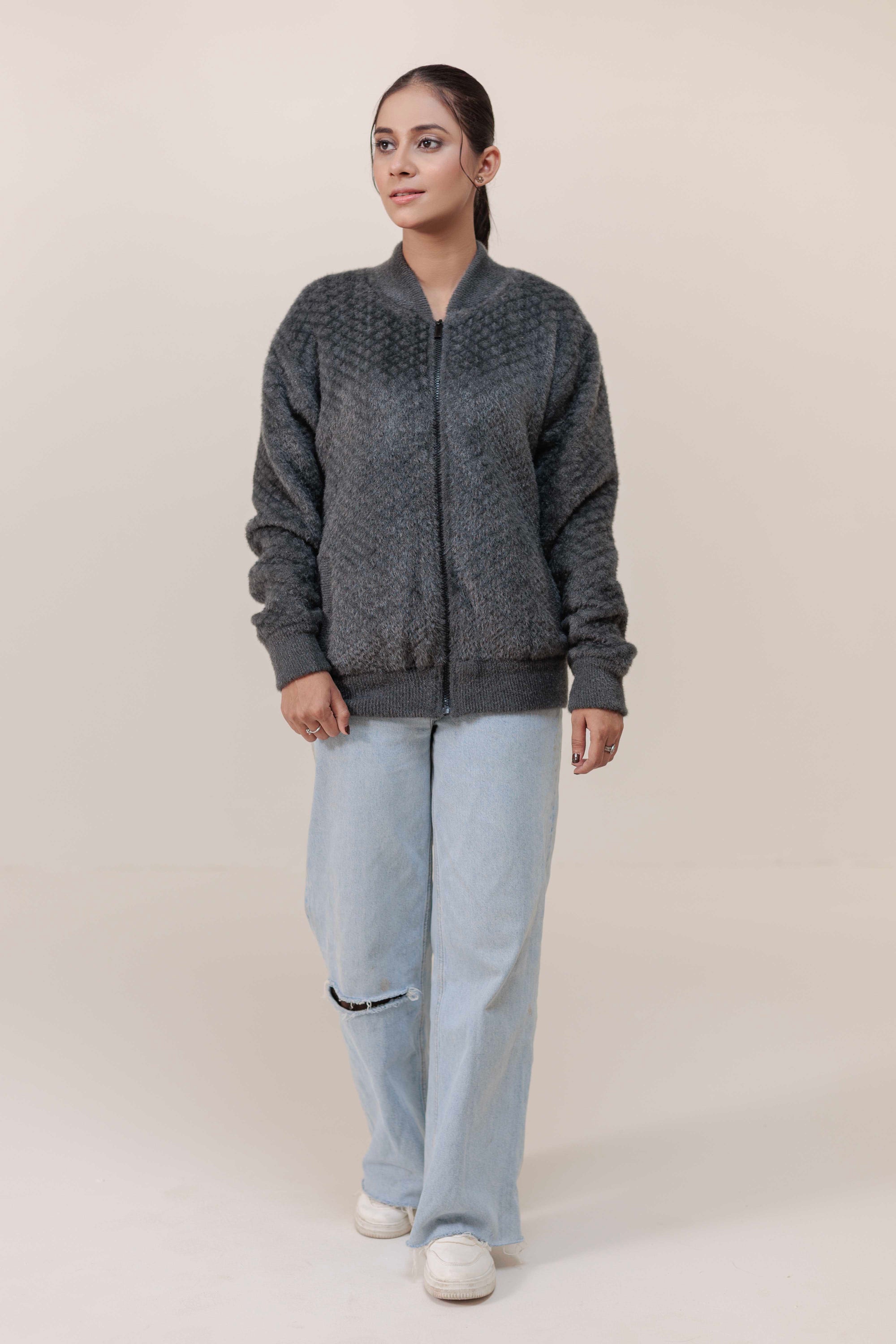 Soft Acrylic Wool Zipper Sweater