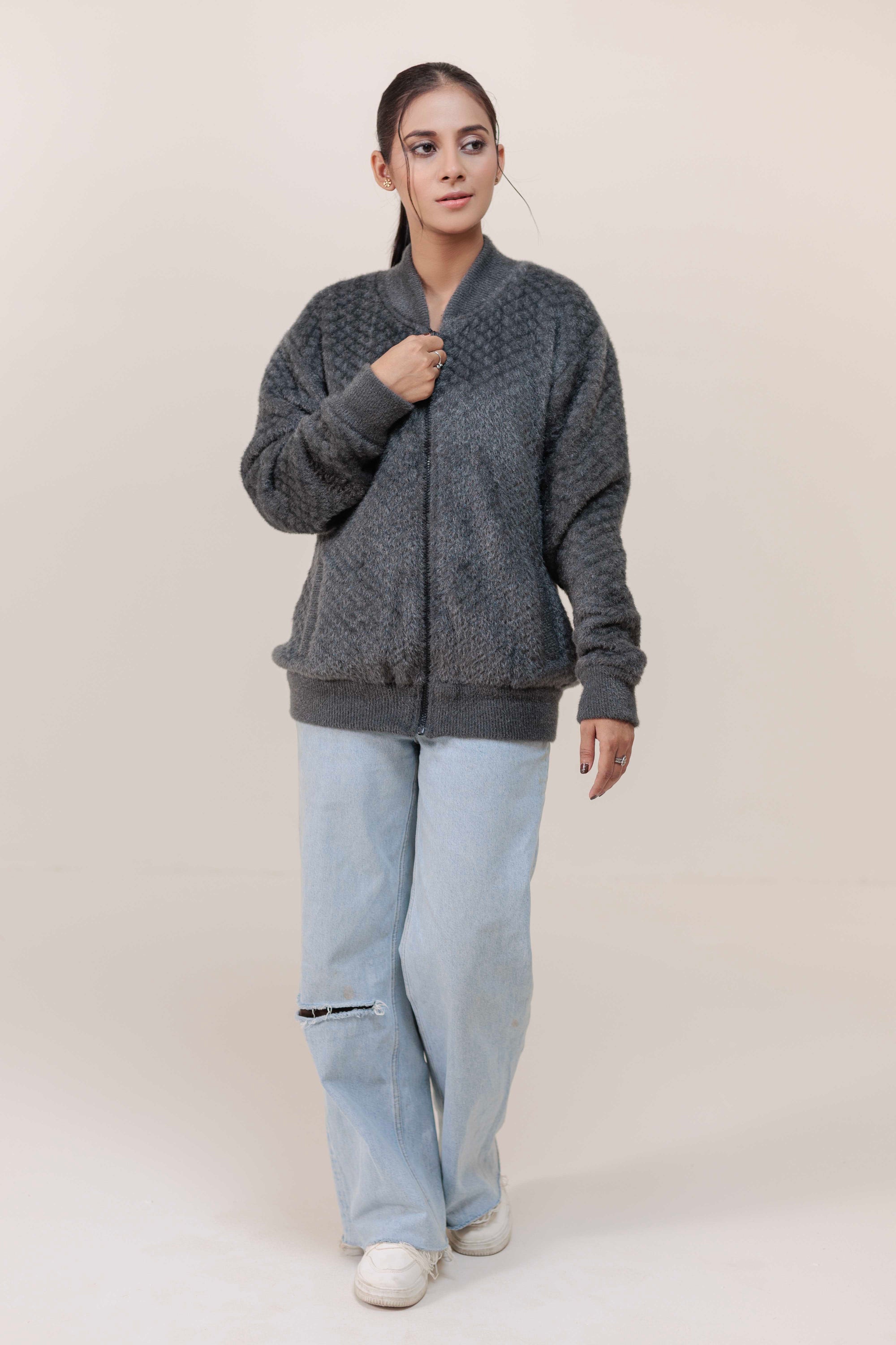 Soft Acrylic Wool Zipper Sweater