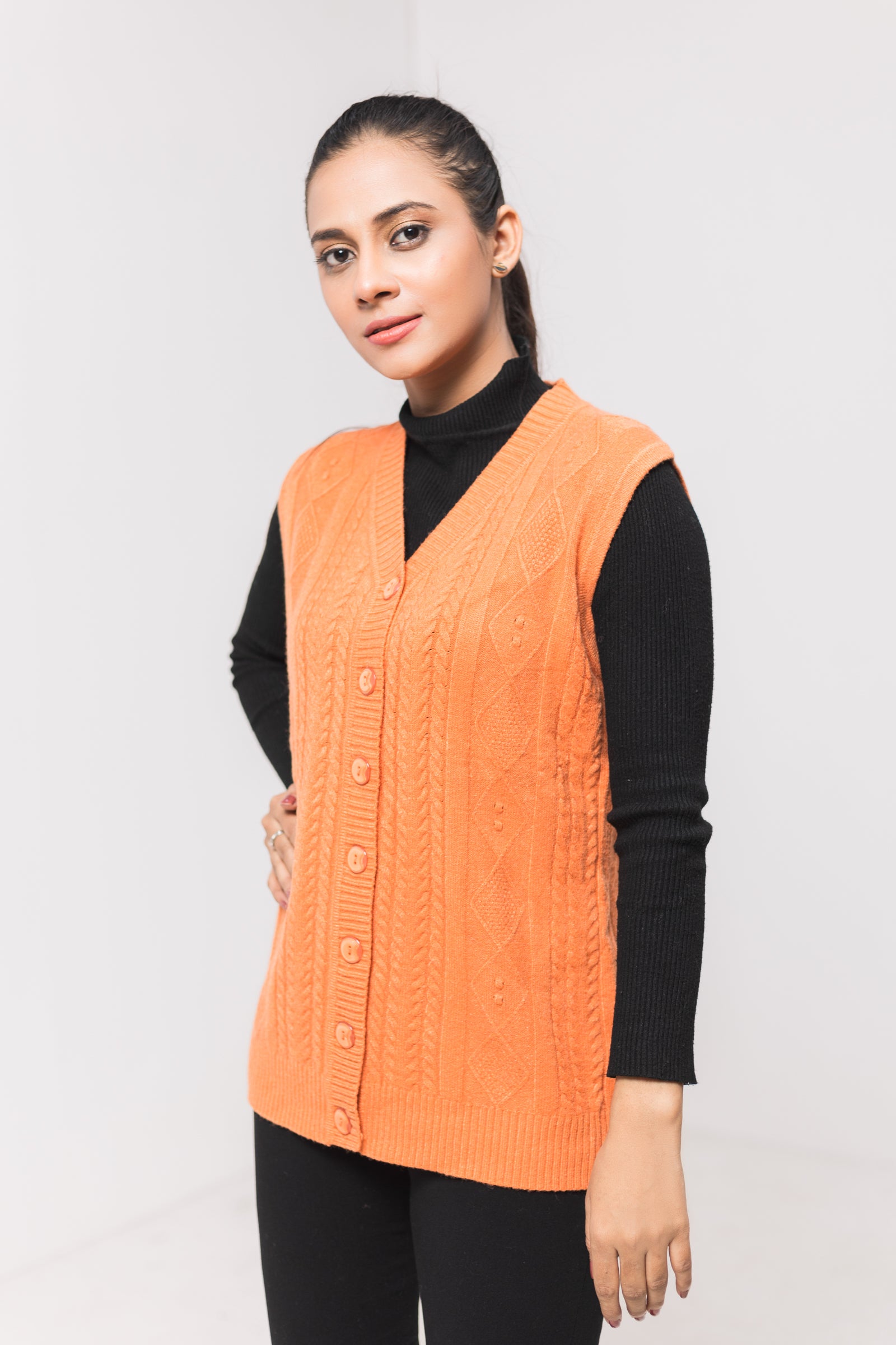 Acrylic Wool Sleeve Less Cardigan