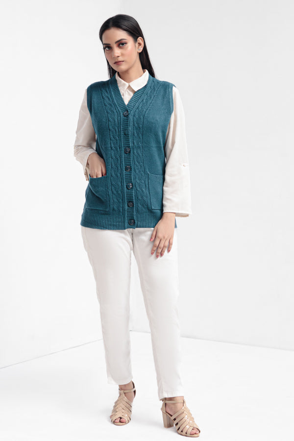 Acrylic Wool Sleeve Less Cardigan