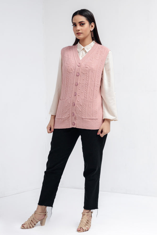 Acrylic Wool Sleeve Less Cardigan