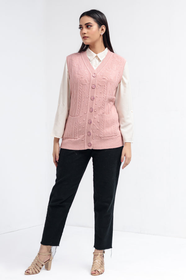 Acrylic Wool Sleeve Less Cardigan