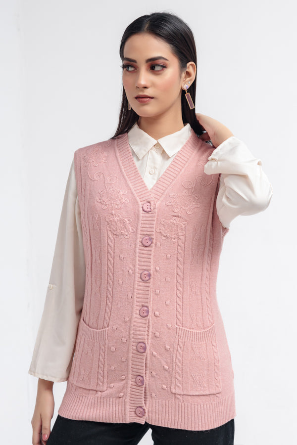 Acrylic Wool Sleeve Less Cardigan