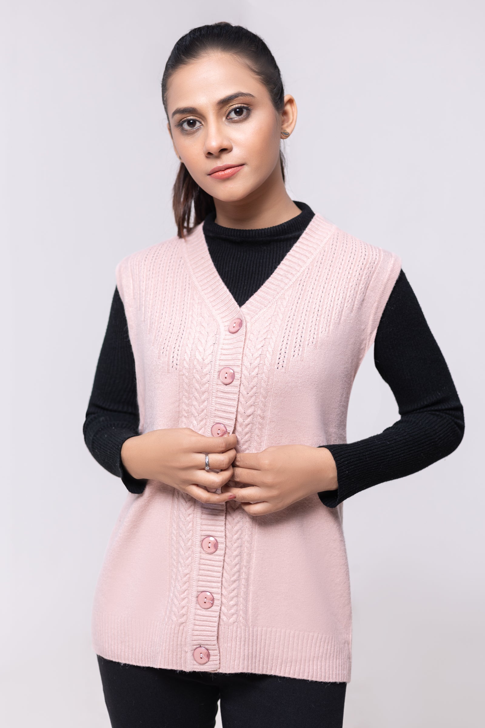 Acrylic Wool Sleeve Less Cardigan