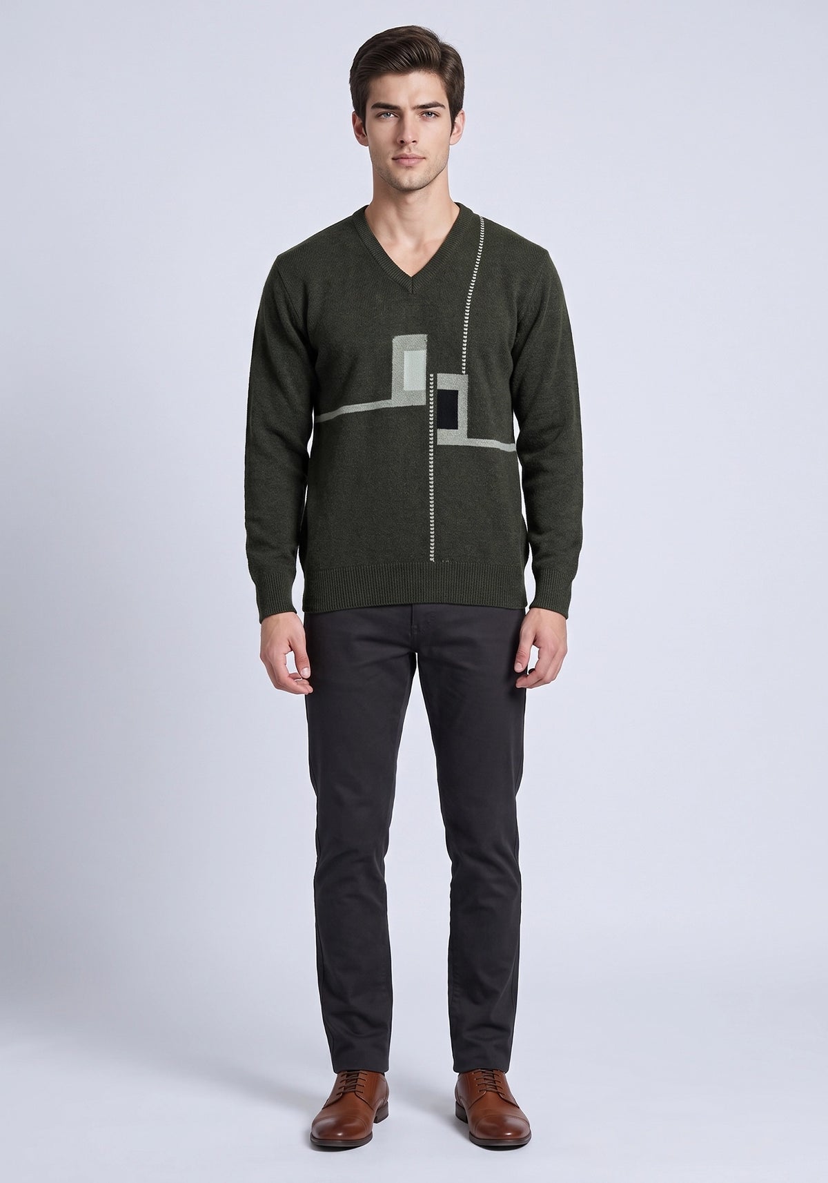 100% Lambswool Dk Olive Green Pullover