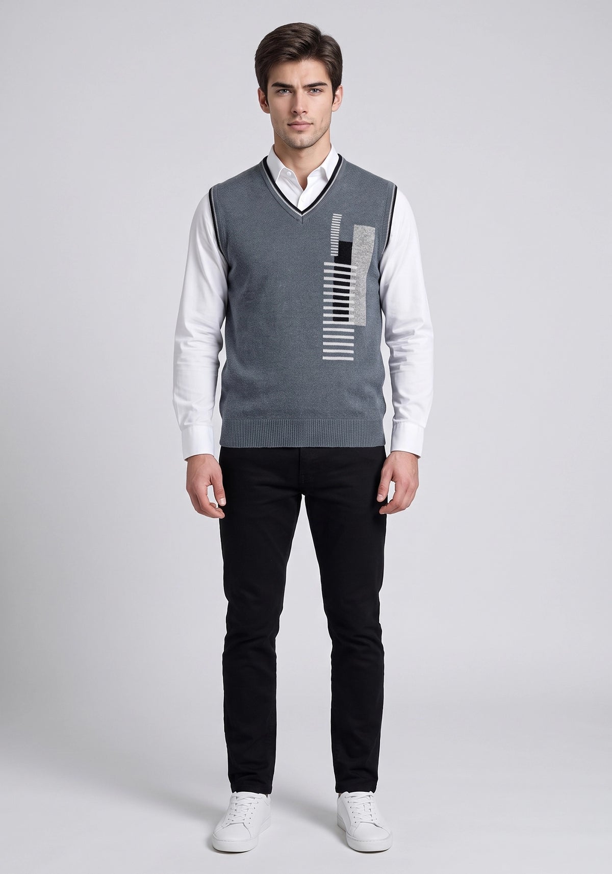 100% Lambswool Steel Blue Sleeveless