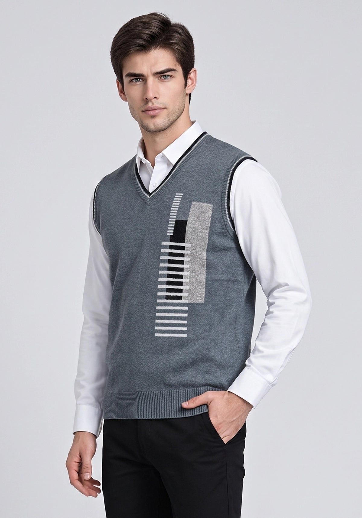 100% Lambswool Steel Blue Sleeveless