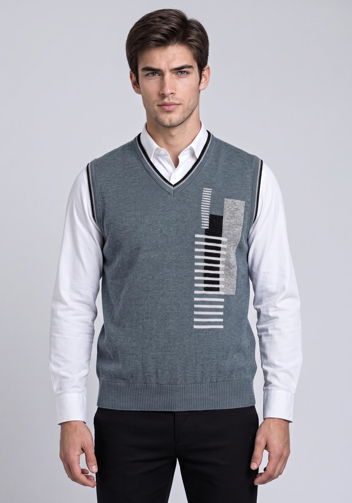 100% Lambswool Steel Blue Sleeveless