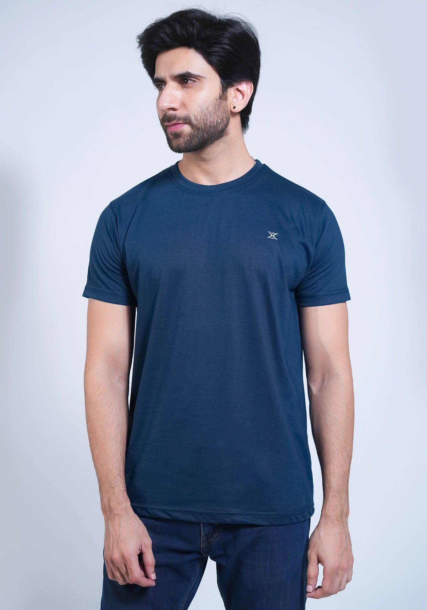 Single Jersey Fabric Plain Teal Round Neck