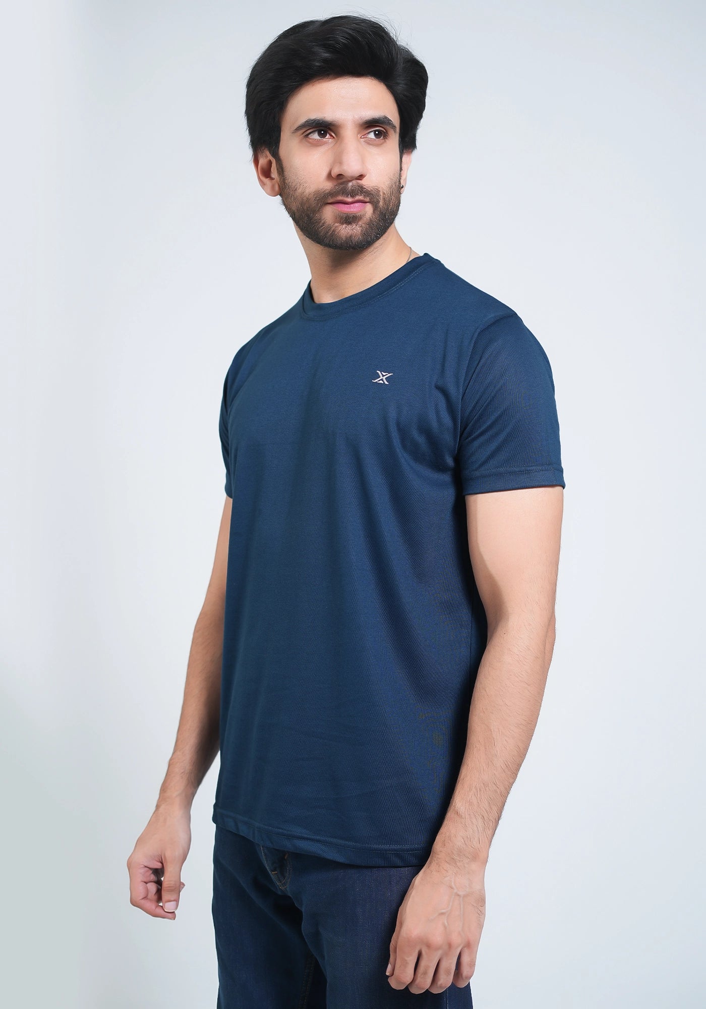 Single Jersey Fabric Plain Teal Round Neck
