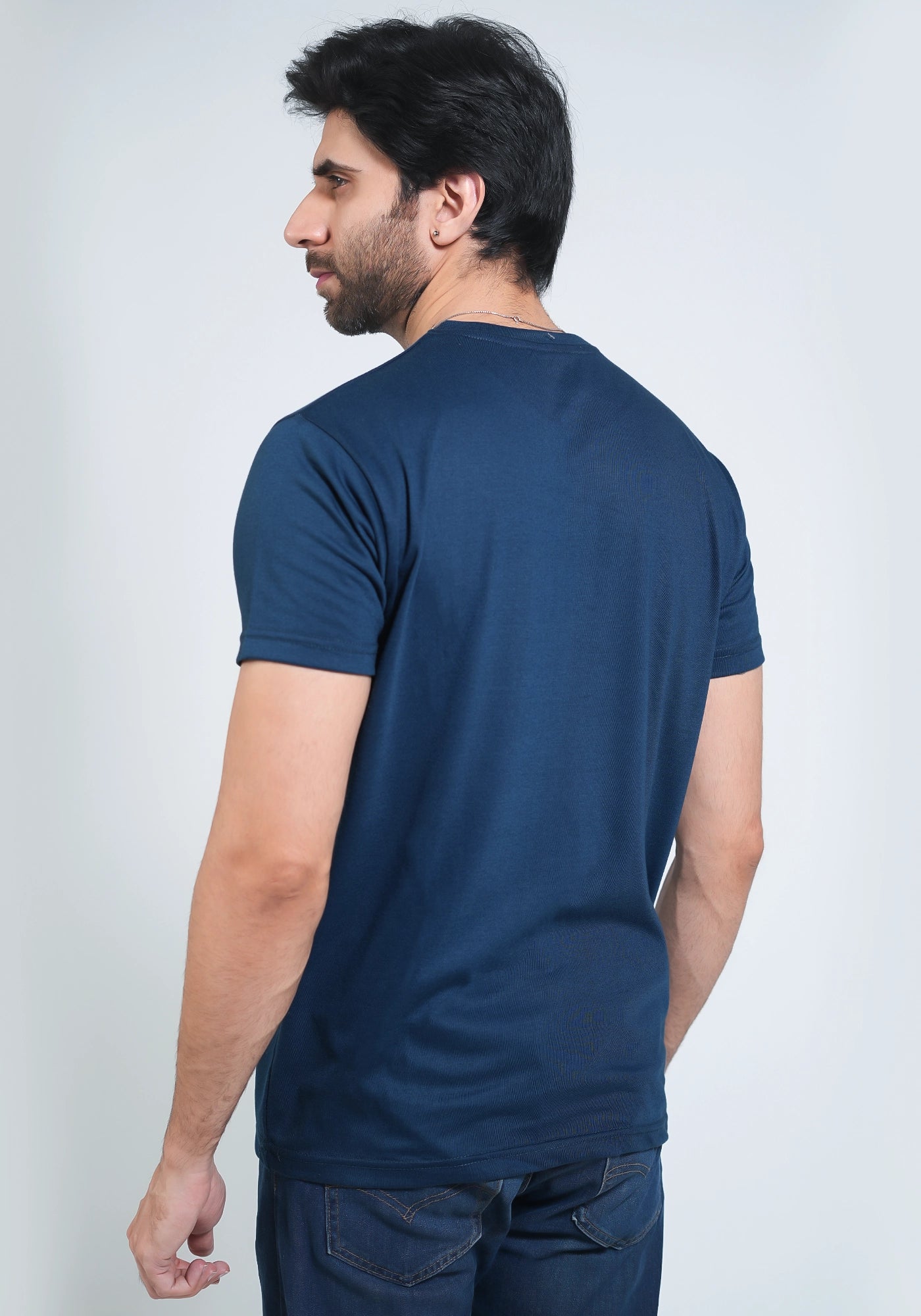 Single Jersey Fabric Plain Teal Round Neck
