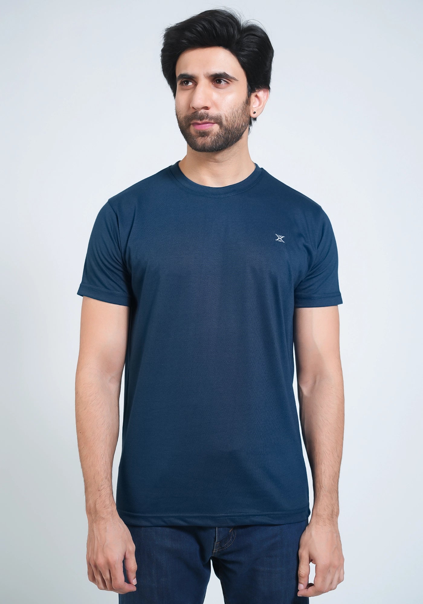 Single Jersey Fabric Plain Teal Round Neck