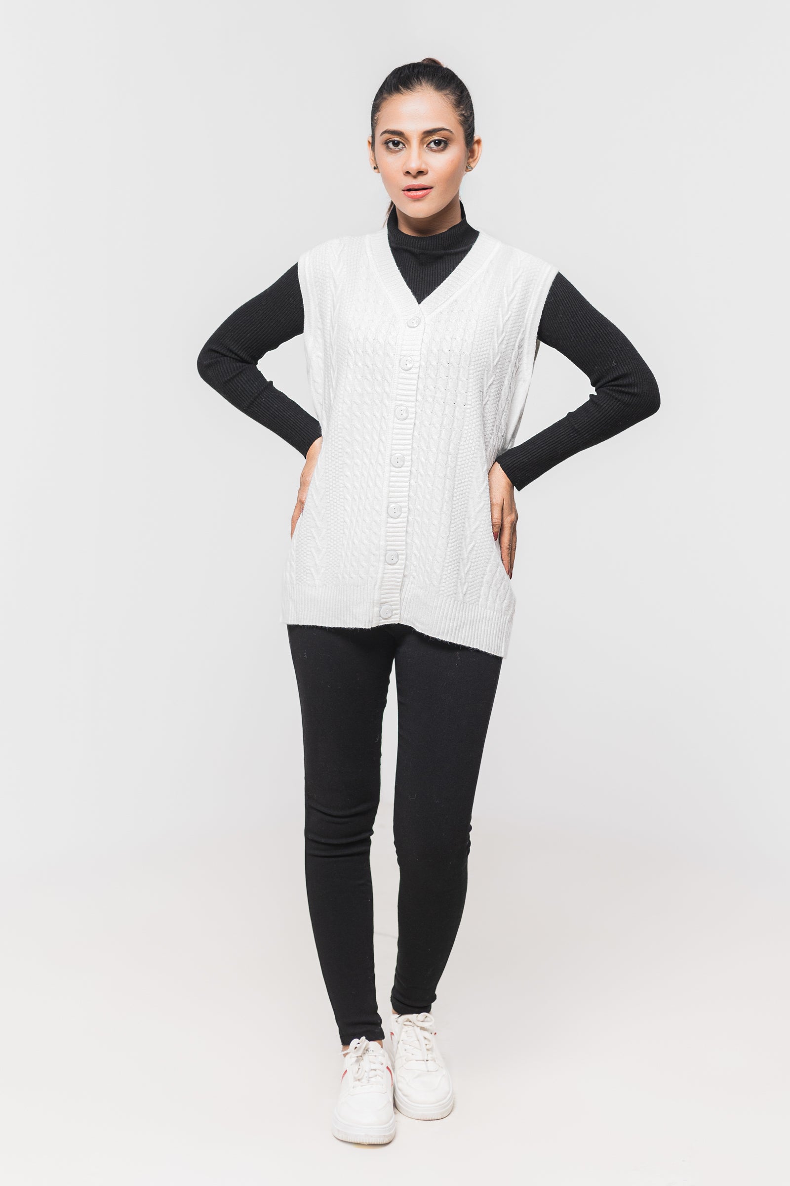 Acrylic Wool Sleeve Less Cardigan