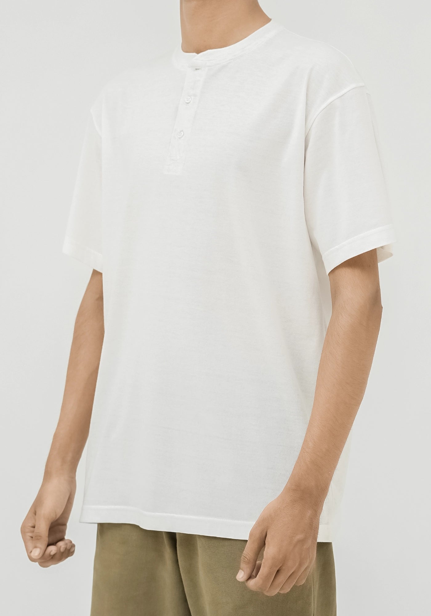 Cotton Henley Plain Round Neck