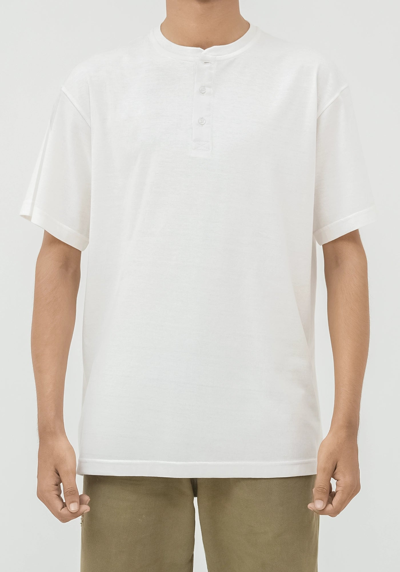 Cotton Henley Plain Round Neck