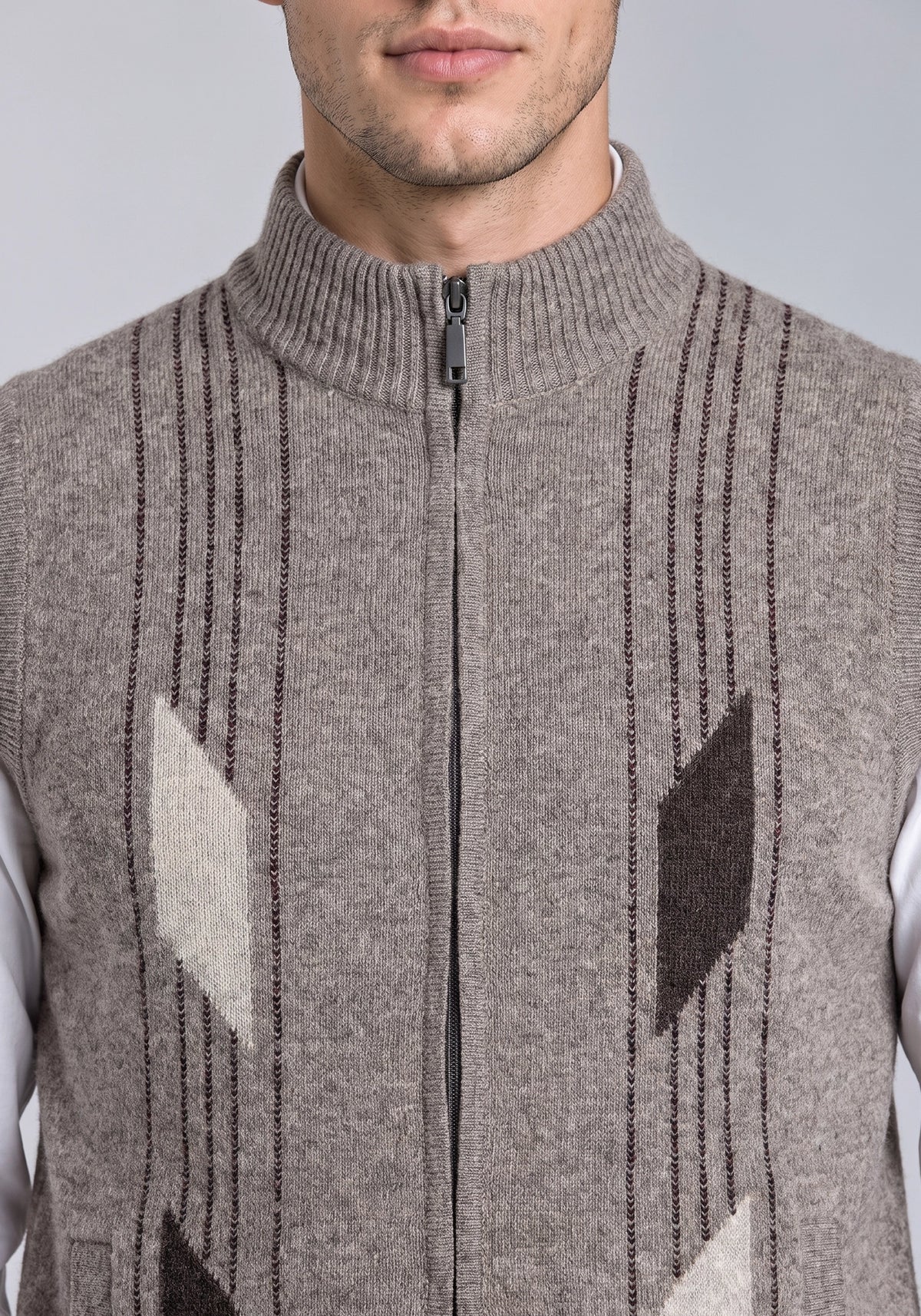 100% Lambswool Camel Mix Sleeveless Zipper