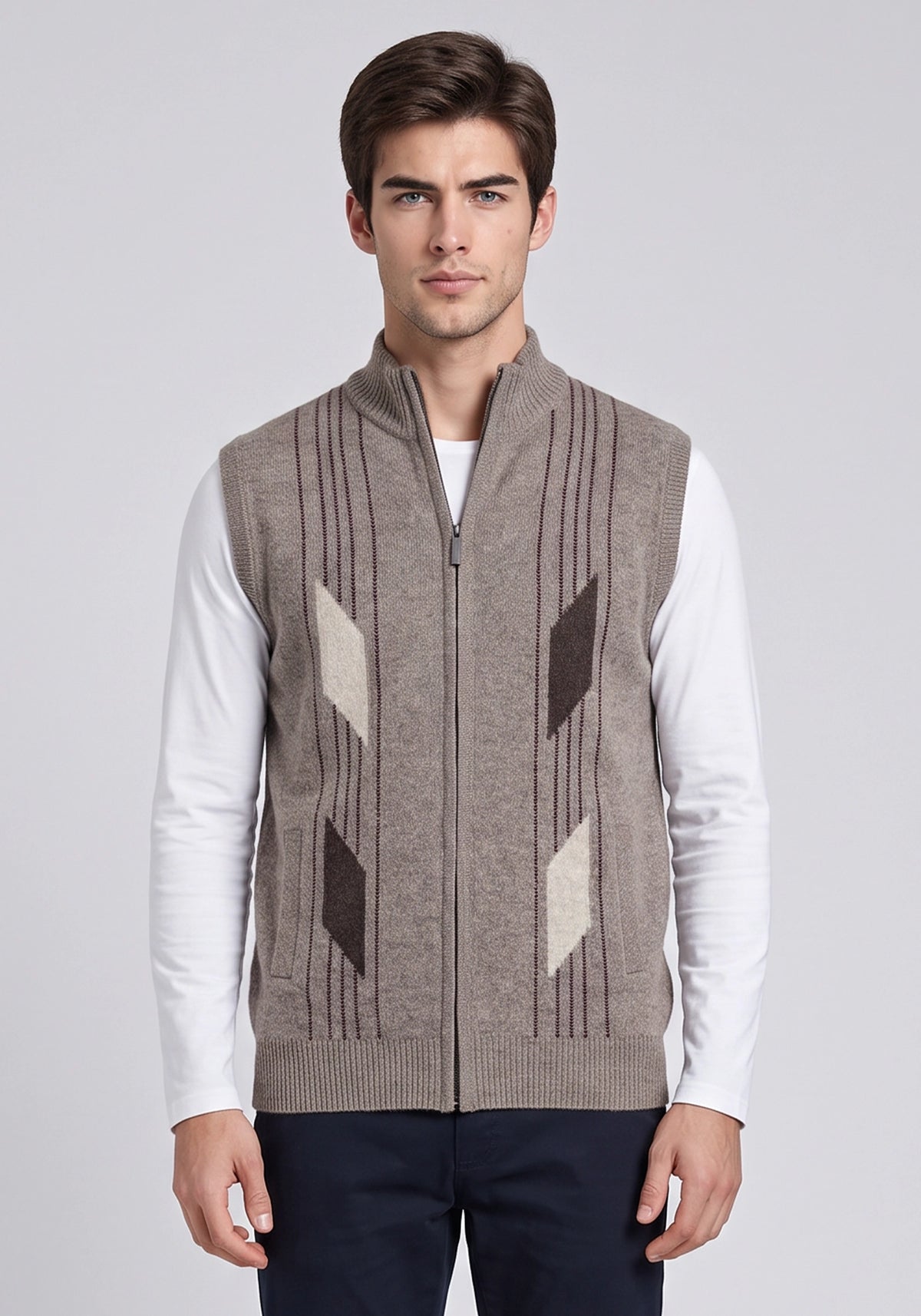 100% Lambswool Camel Mix Sleeveless Zipper