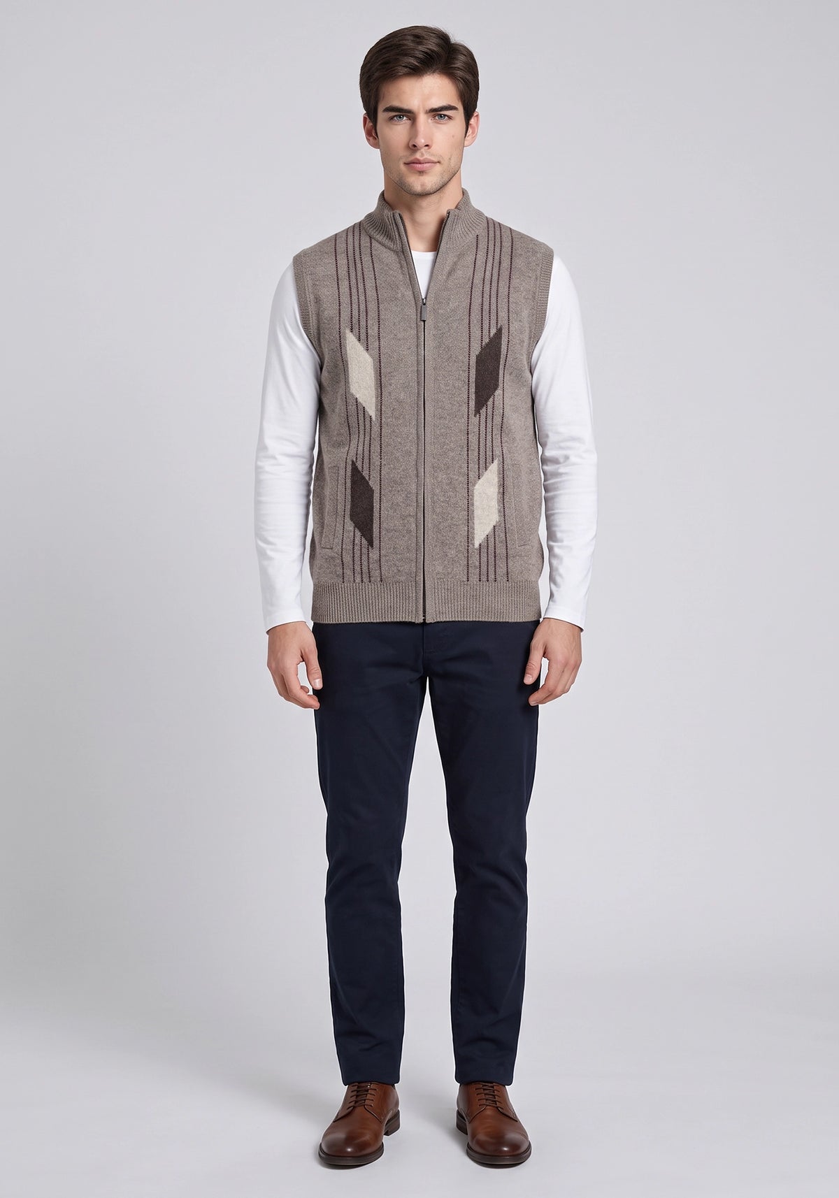 100% Lambswool Camel Mix Sleeveless Zipper