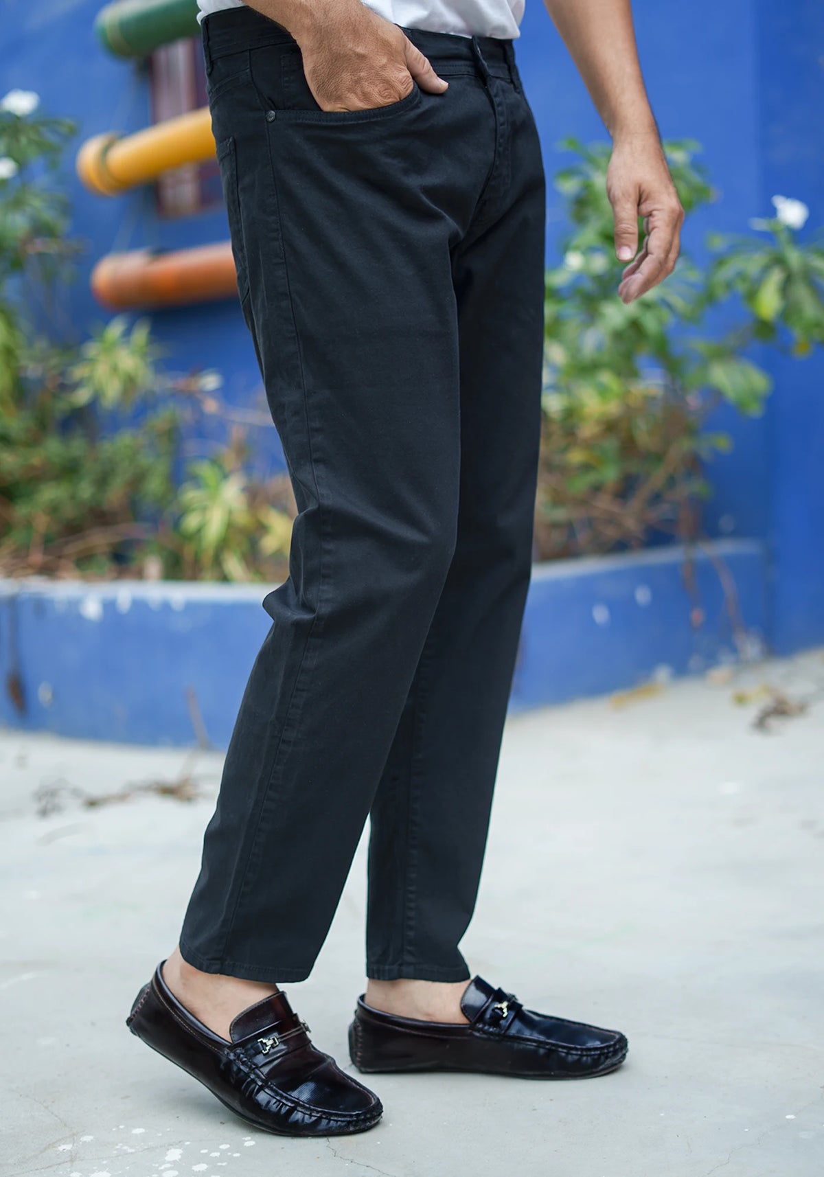 Twill Fabric Black Casual Pants