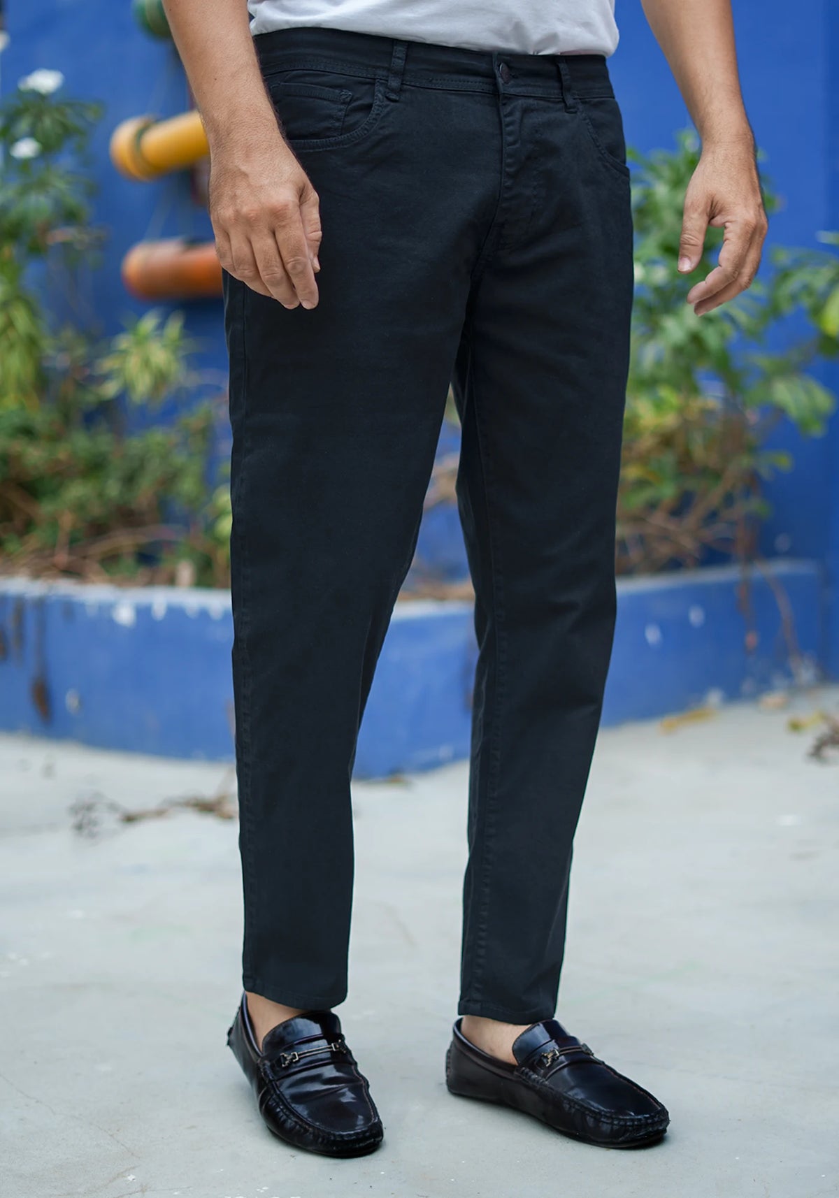 Twill Fabric Black Casual Pants